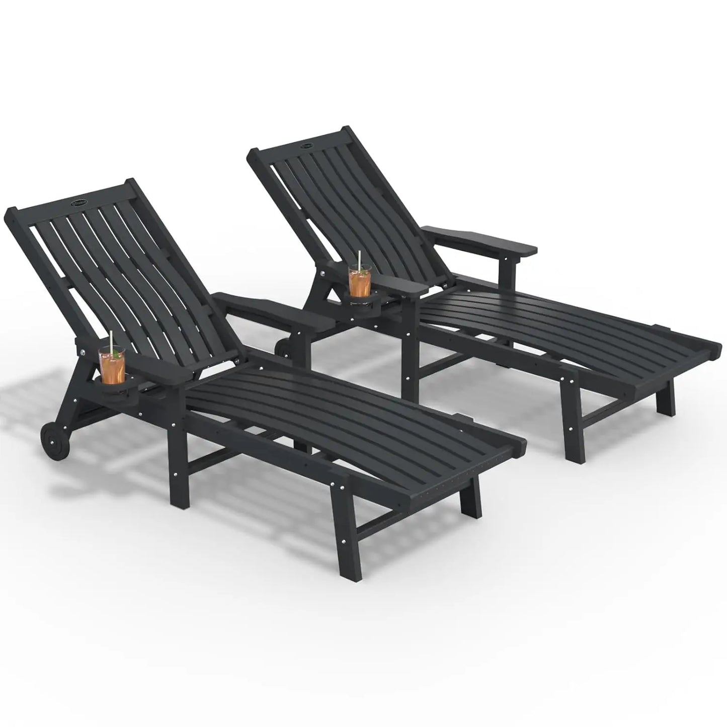 Patio Chaise Lounge Chair Set of 2, Oversized Lounge Chair Outdoor with 5 Positions, HDPE, Patio Lounge Chair