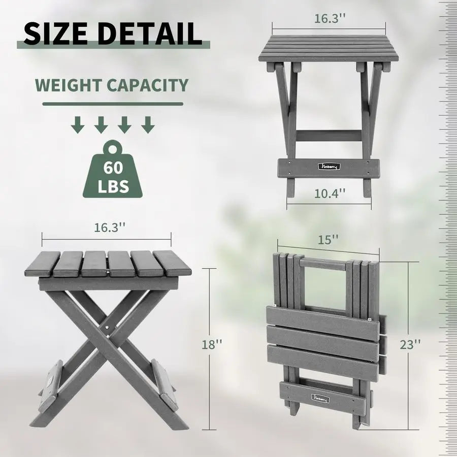 Outdoor Folding Adirondack Side Table, Portable No Assembly Patio End Table HDPE All Weather