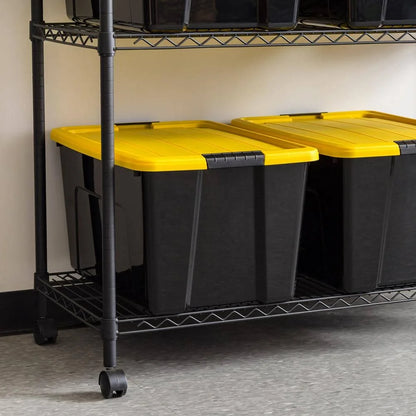 60 Qt./15 Gal. Plastic Storage Boxes with Latching Lids, Black and Yellow (Set of 6)