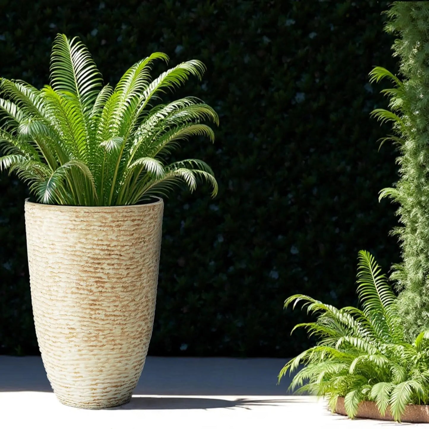 Worth 9 Gallon Tall Round Planters Set of 2-14" Dia x 21" H Stone Finish Flower Pots Indoor Decorative Container Garden