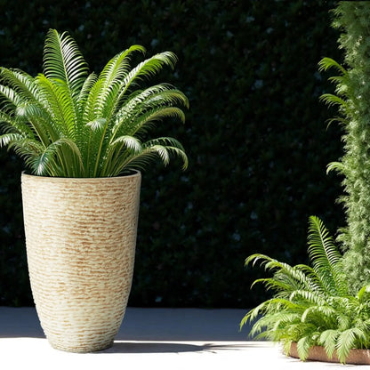 Worth 9 Gallon Tall Round Planters Set of 2-14" Dia x 21" H Stone Finish Flower Pots Indoor Decorative Container Garden