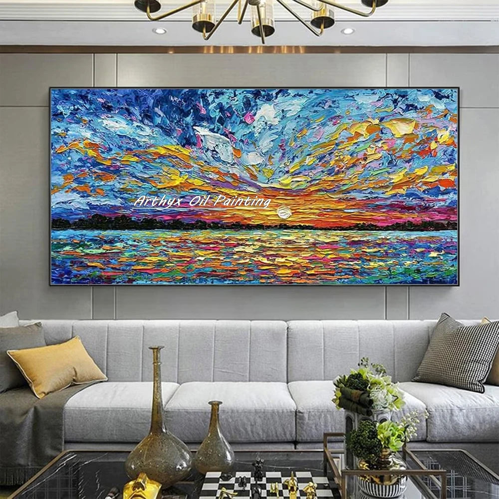 Arthyx, Hand Painted Abstract Seascape Oil Paintings On Canvas, Modern Texture Art Poster, Large Wall Picture, Home Decor