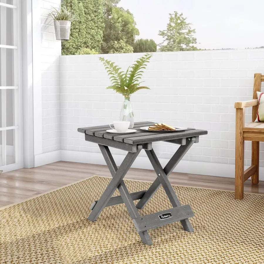 Outdoor Folding Adirondack Side Table, Portable No Assembly Patio End Table HDPE All Weather