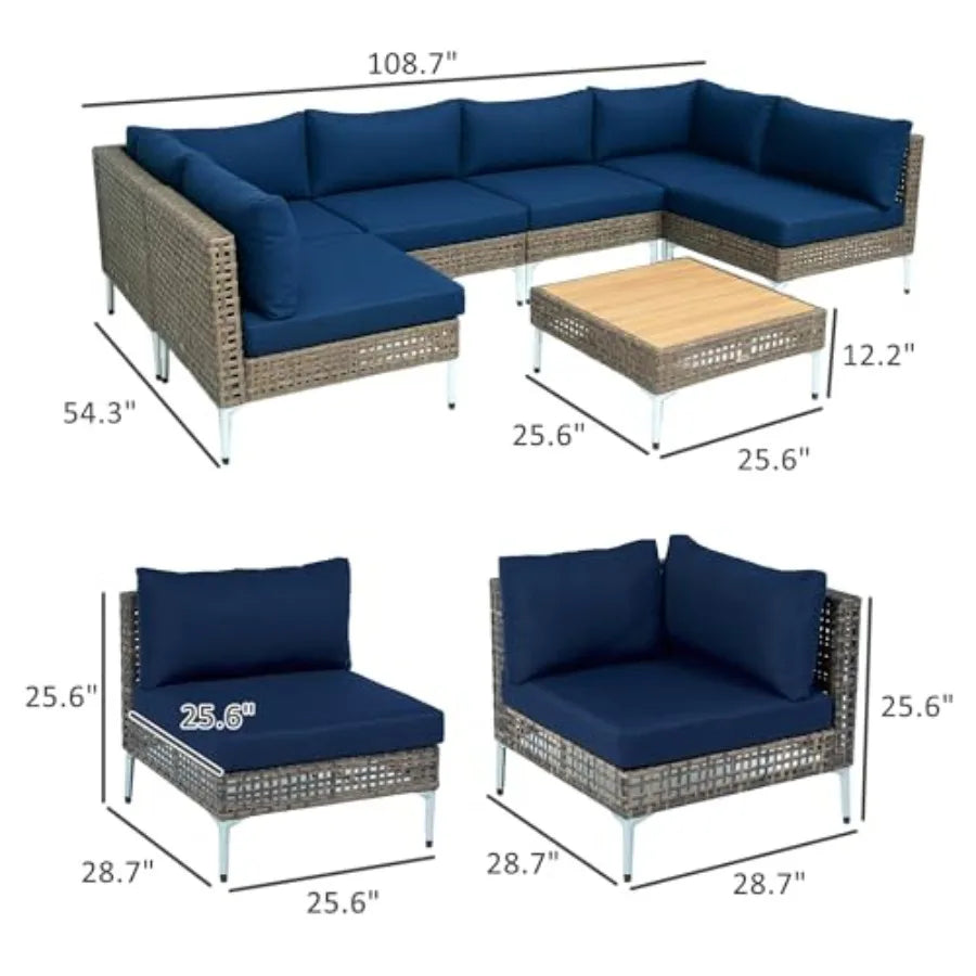 7 Piece Wicker Patio Furniture Set Modular Outdoor Sectional with Thickened Cushions Rattan Outdoor Furniture Conversation Set