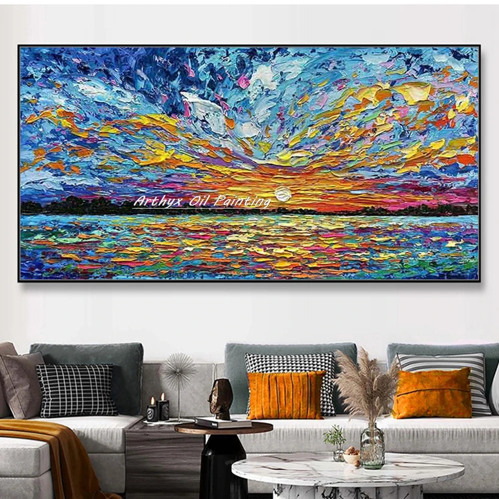 Arthyx, Hand Painted Abstract Seascape Oil Paintings On Canvas, Modern Texture Art Poster, Large Wall Picture, Home Decor