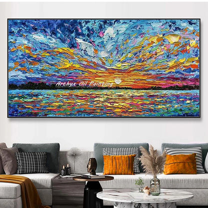 Arthyx, Hand Painted Abstract Seascape Oil Paintings On Canvas, Modern Texture Art Poster, Large Wall Picture, Home Decor