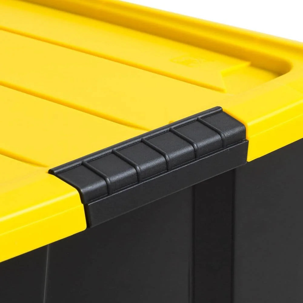 60 Qt./15 Gal. Plastic Storage Boxes with Latching Lids, Black and Yellow (Set of 6)