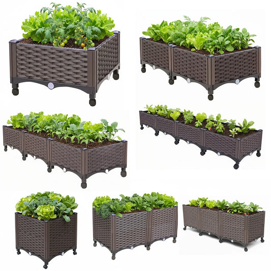 Elevated Garden Box with Drainage Plug Outdoor Raised Garden Bed for Vegetables or Flowers