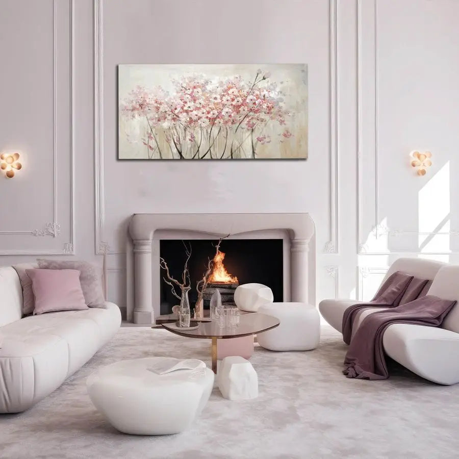 White Floral Oil Painting Canvas Wall Decor Modern Botanical Picture Wall Art