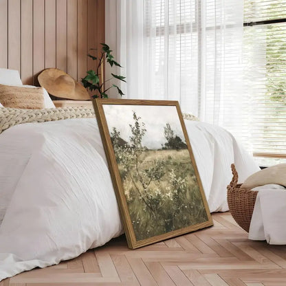Landscape Wall Art Set of 2, Green Natural Wilderness Farmhouse Canvas Wall Decor Paintings, Retro Country Wildflower Oil Picture