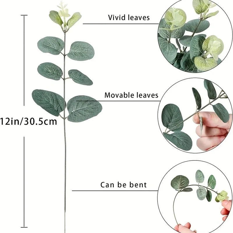 5/10/20Pcs Artificial Eucalyptus Leaf Stems Green Plants For Decoration