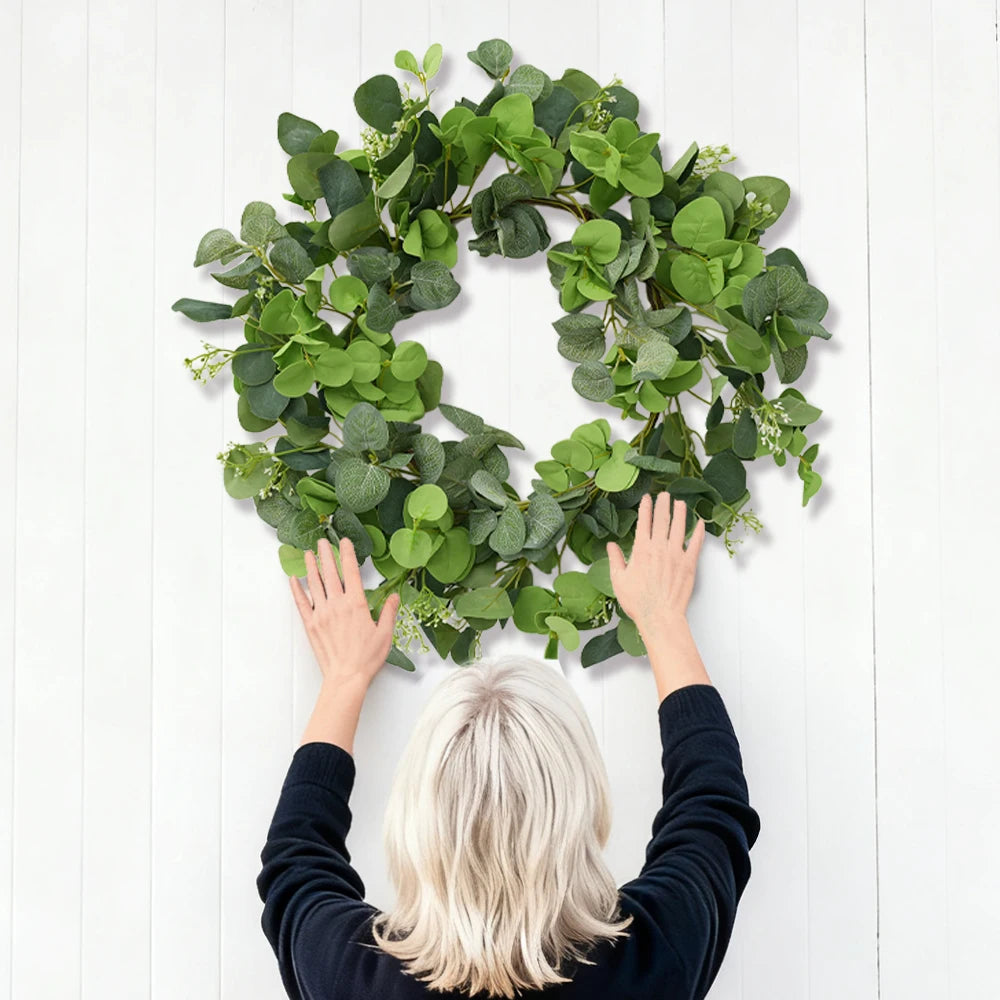 19.7 Inch Eucalyptus Wreath with Olive Leaves All Year Round Handmade Green Spring Summer Wreaths for Front Door Indoor Outdoor