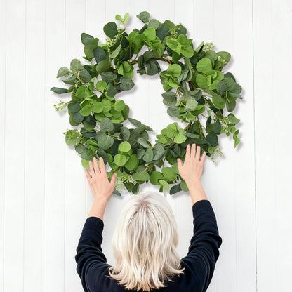 19.7 Inch Eucalyptus Wreath with Olive Leaves All Year Round Handmade Green Spring Summer Wreaths for Front Door Indoor Outdoor