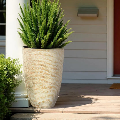 Worth 9 Gallon Tall Round Planters Set of 2-14" Dia x 21" H Stone Finish Flower Pots Indoor Decorative Container Garden