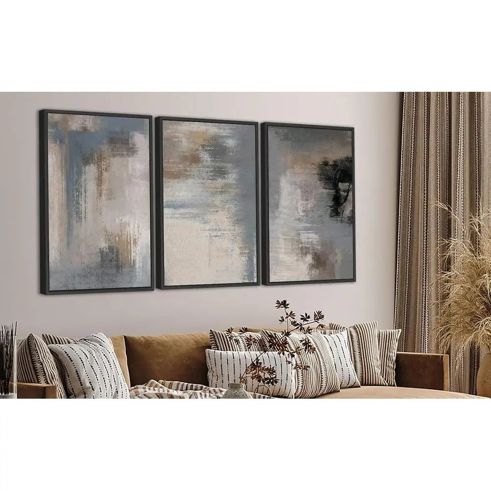 Canvas Wall Art - Grey Abstract Picture, Rustic Wall Decor, Black Floated Paintings, Retro Prints