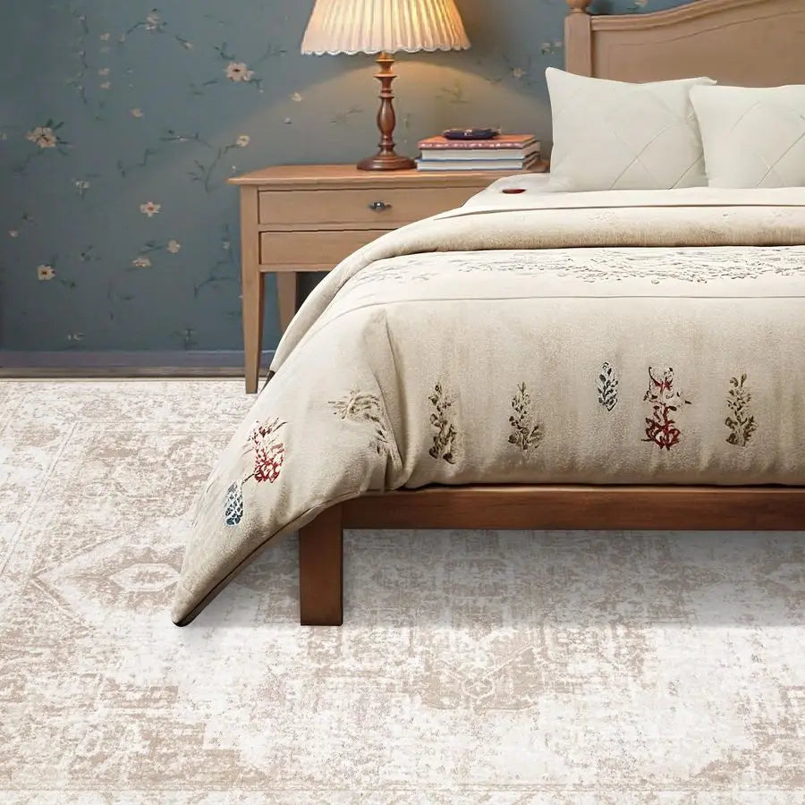 Rug 6x9 Vintage Rug Washable Indoor Medallion Rugs Low Pile Distressed Floor Carpet Retro Accent Rug