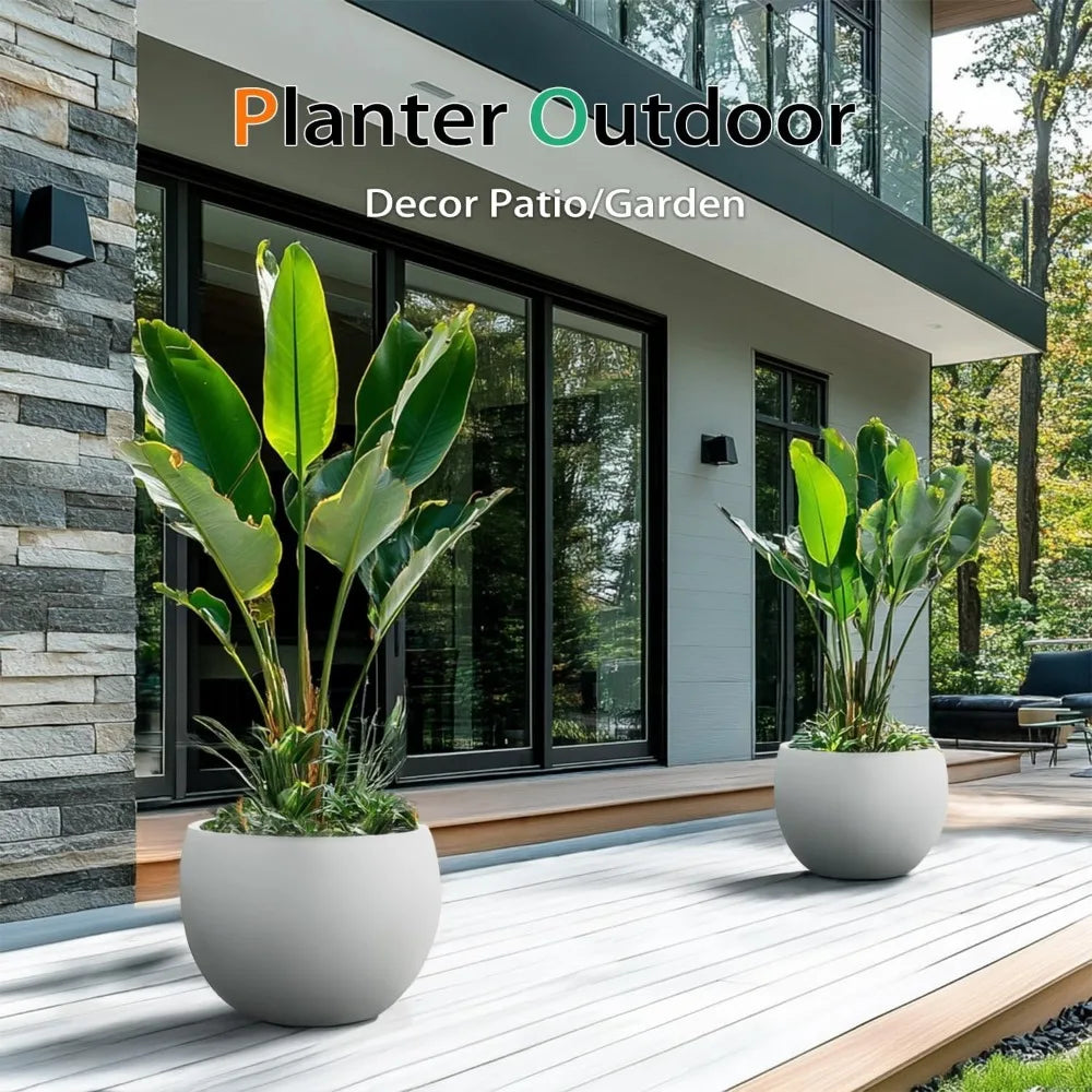 Large Gray Tall Cement Plant Pots for Outdoor Indoor Trees Flowers, 20 Inch Durable Concrete Planter